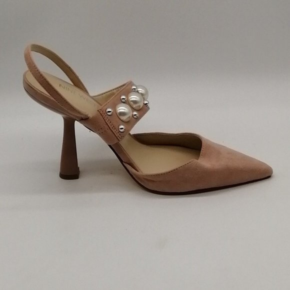 Nine West Womens Beaded Slip On Sandal Pink Faux Suede Pointed Toe 9.5M - Picture 2 of 9